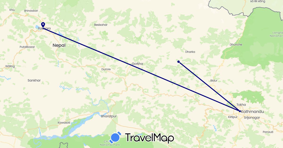TravelMap itinerary: driving in Nepal (Asia)